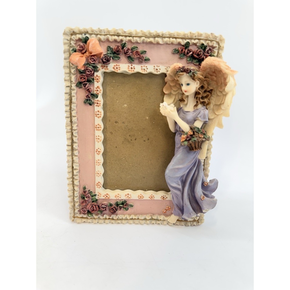Angel-Themed Resin Picture Frame With Rose & Dove Details